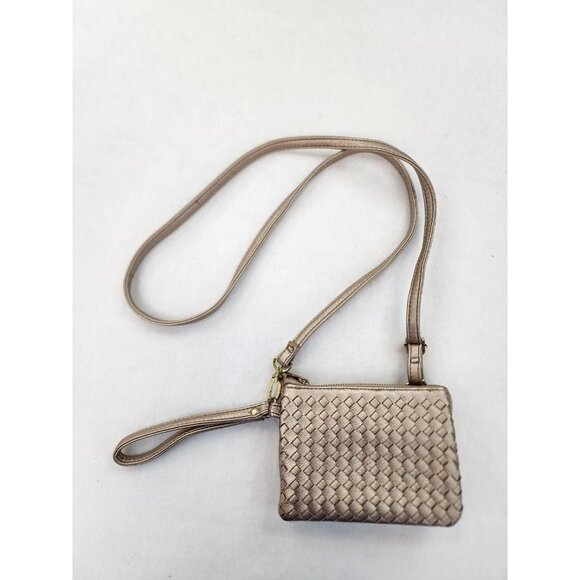 Maurices Handbags - Maurices Beige Gold Basketweave Wristlet Wallet Small Crossbody Shoulder Purse